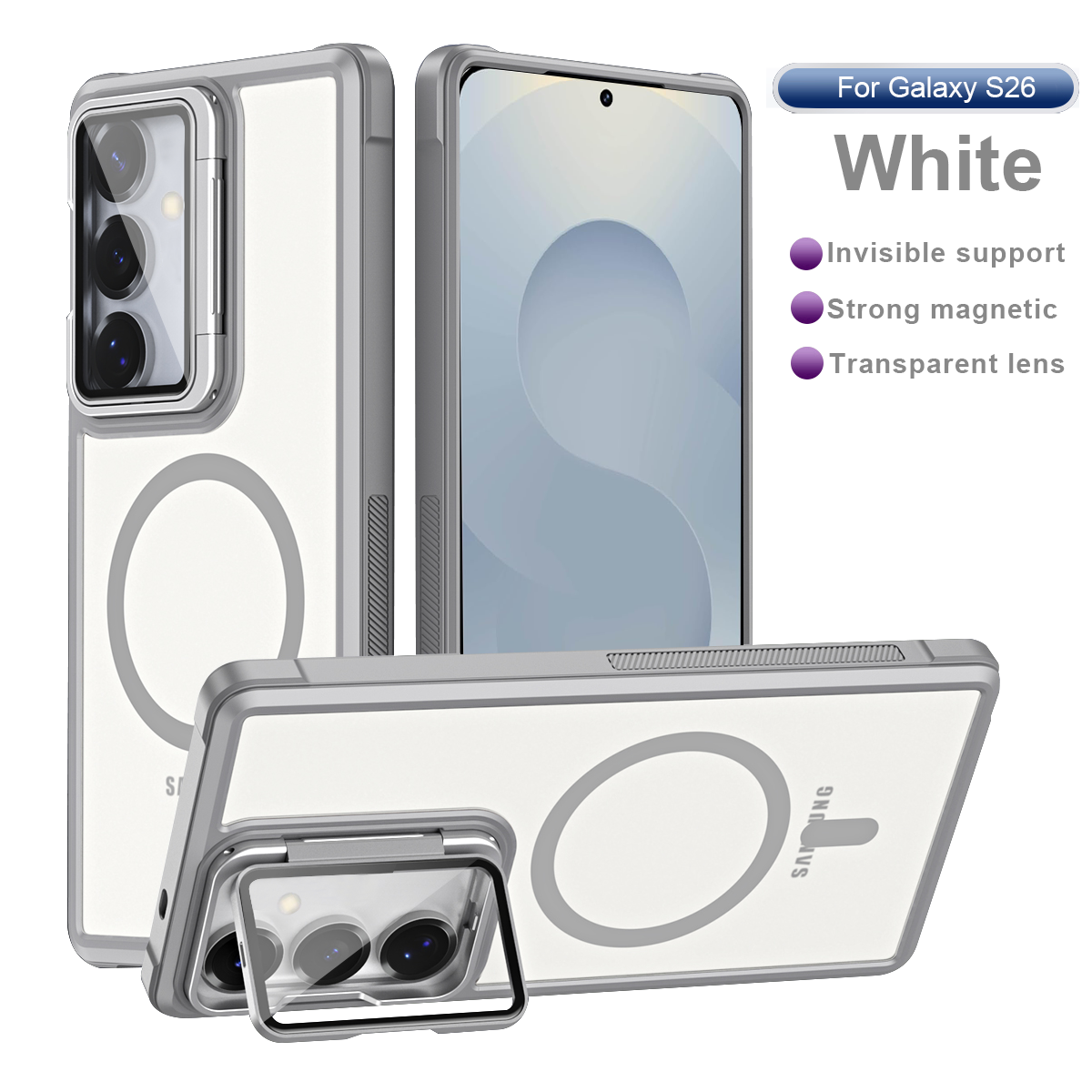 For Samsung Galaxy S26 S25 S24 S23 Magnetic Phone Case with Invisible Stan