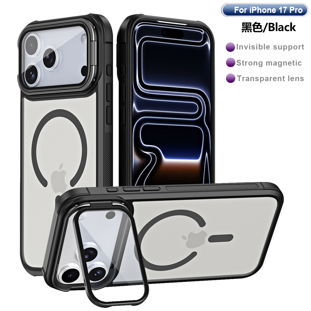 For iPhone MagSafe Case – Clear Back Hidden Stand Strong Magnetic