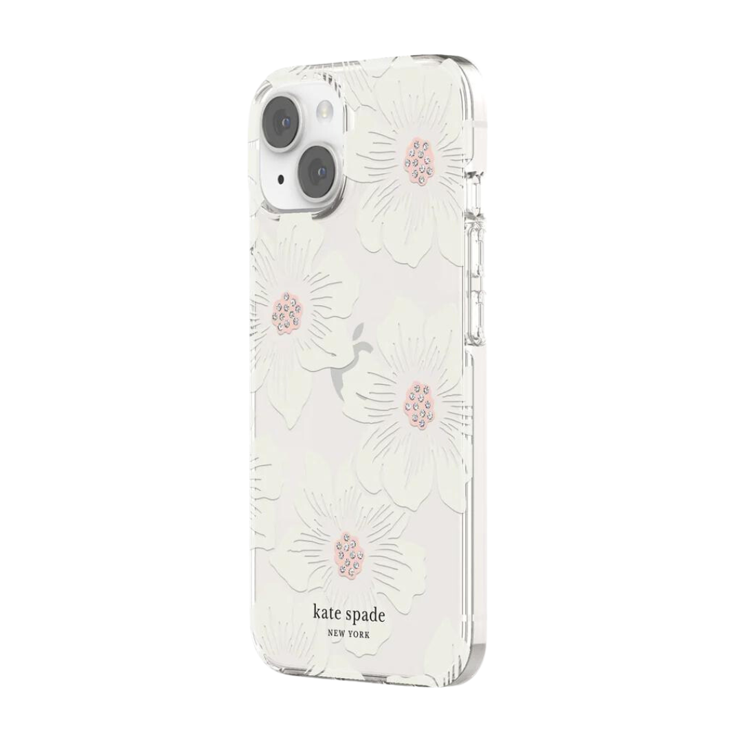 KATE SPADE NEW YORK IPHONE 14/13 HARDSHELL CASE HOLLYHOCK FLORAL CLEAR