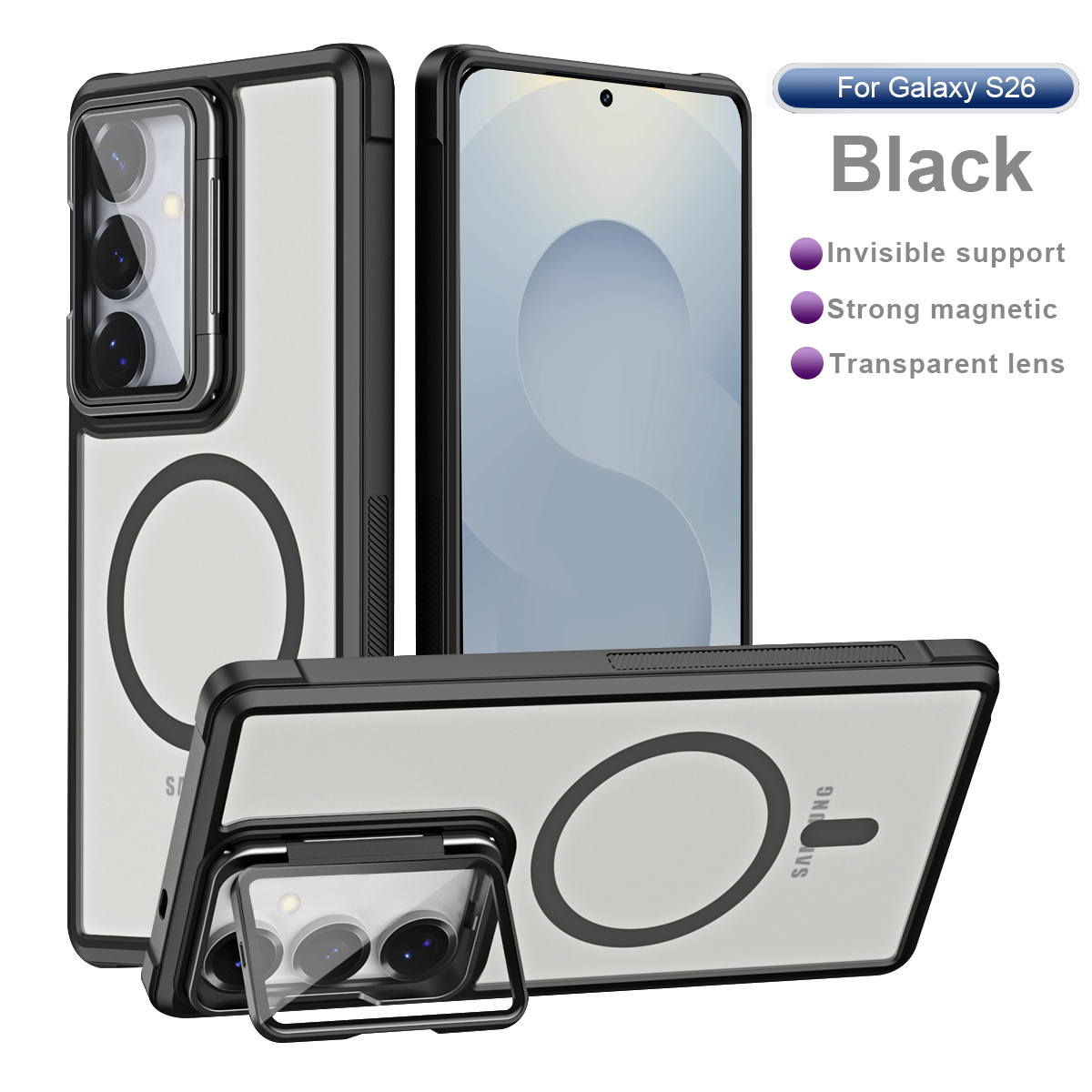 For Samsung Galaxy S26 S25 S24 S23 Magnetic Phone Case with Invisible Stan