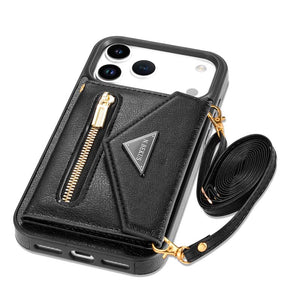 Casekis Crossbody Strap Leather Magnetic Wallet Phone Case Black